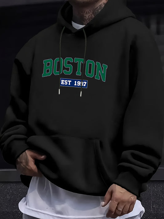 "BOSTON English Print Plus Velvet Large Size Fashion Hoodie"