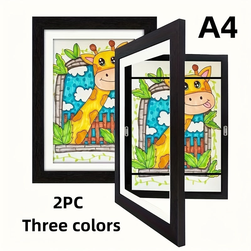 2 art frames for interchangeable artwork display, with front opening and horizontal/vertical formats, with or without mat.