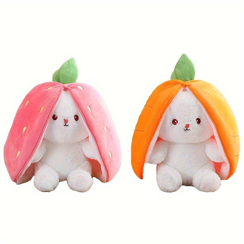 Cute Strawberry & Carrot Bunny Plush Toy - Cozy Polyester Throw Pillow for Nursery Decoration