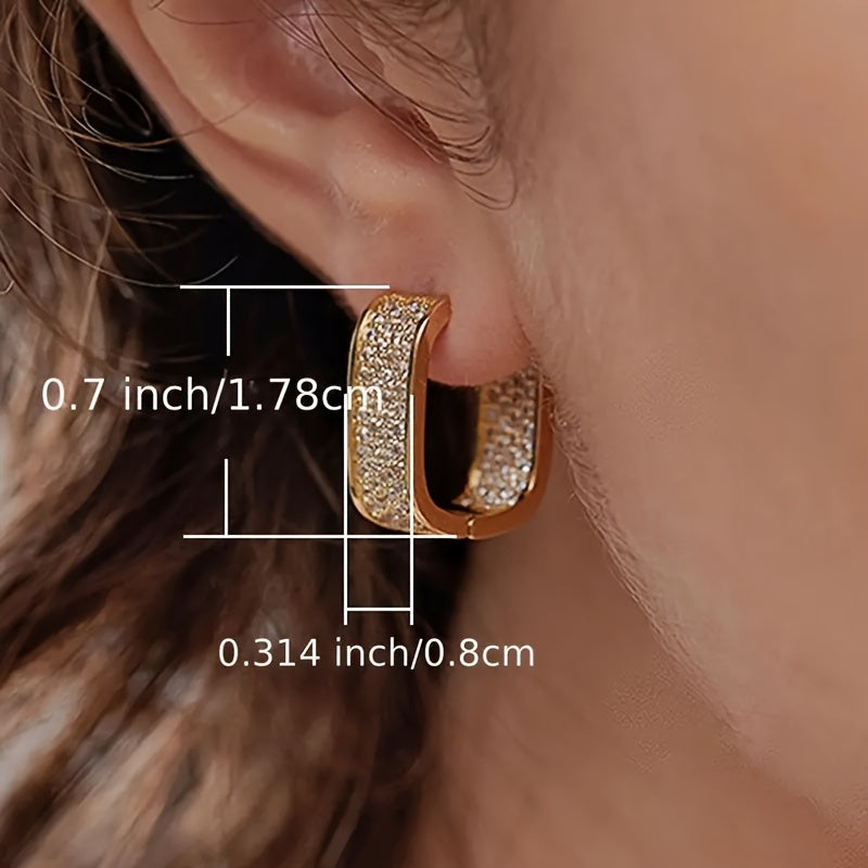 Gleaming U Shaped Hoop Earrings featuring Copper Zirconia and 18K Gold Plating - Perfect for Parties or Everyday Wear