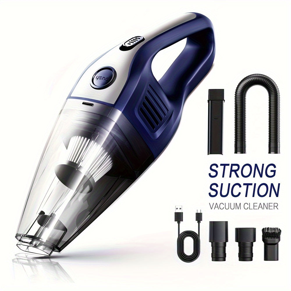 Compact Vacuum Cleaner Perfect for Home and Car Use, Featuring Powerful Suction, Rechargeable via USB, Includes Multiple Attachments for Versatile Cleaning Needs, Ideal for Car, Home, Office, and More.