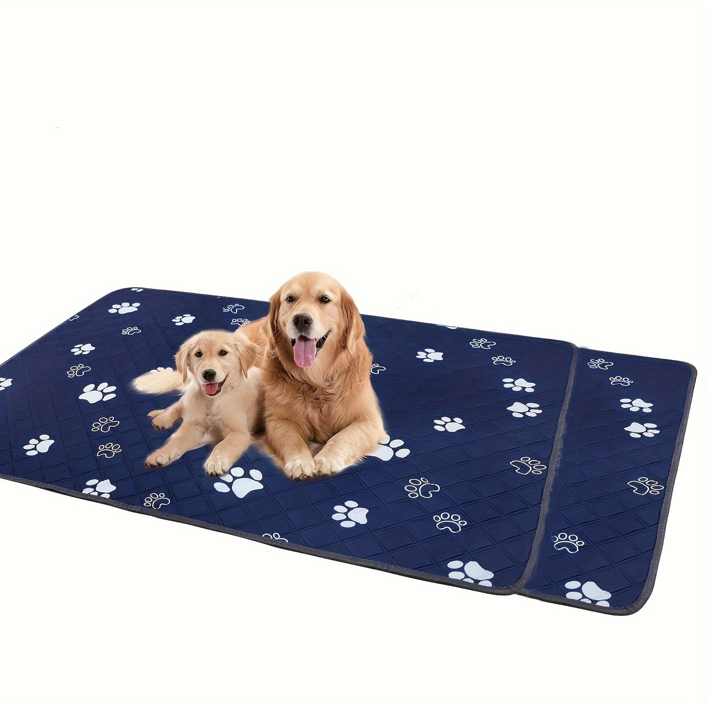 2 navy blue & gray paw washable dog pee pads - reusable, highly absorbent & odor-controlling pet training mats, non-slip for home & travel use. Fits all dog sizes.