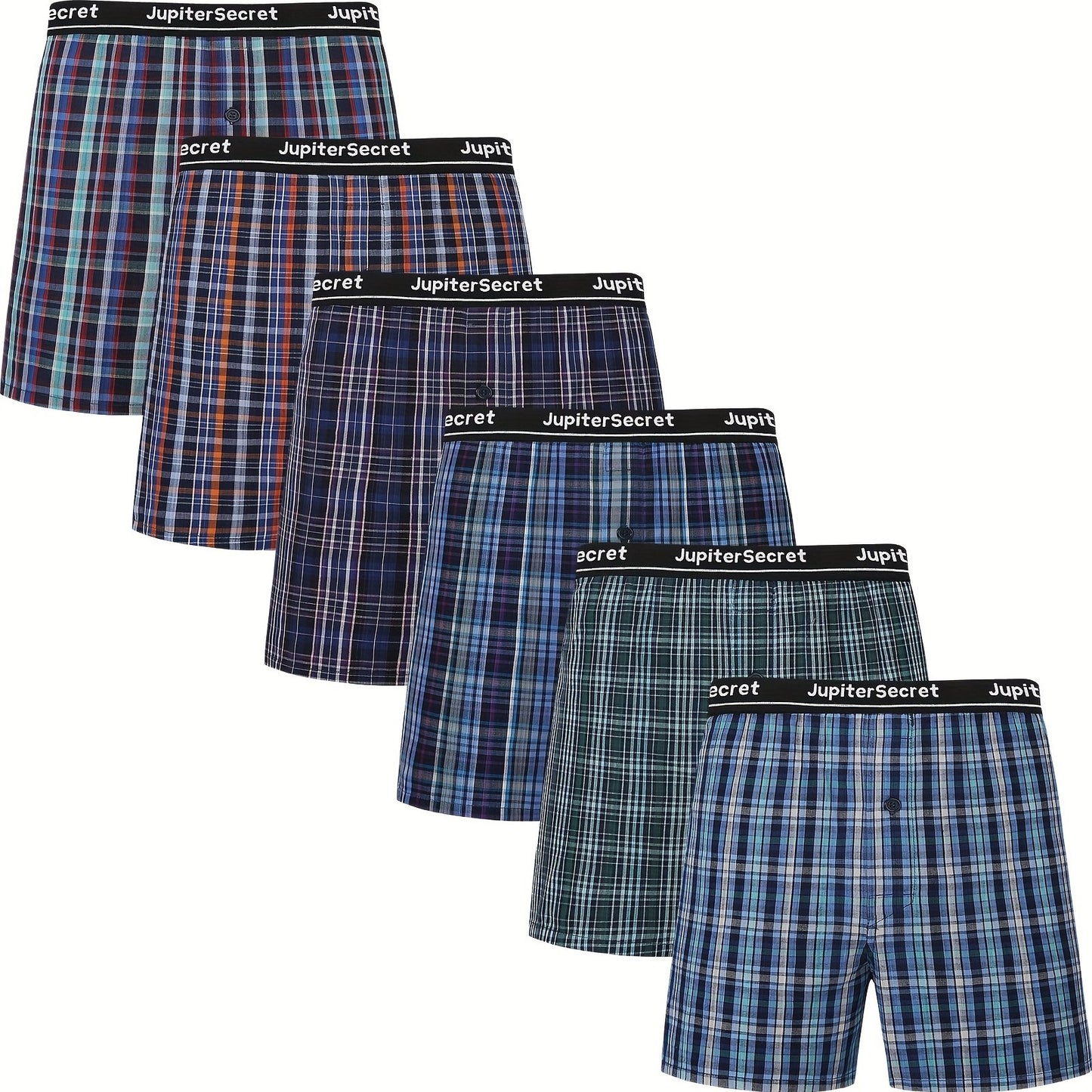 JupiterSecret 6pcs Men's Cotton Boxer Shorts With Elastic Waistband And Buttons