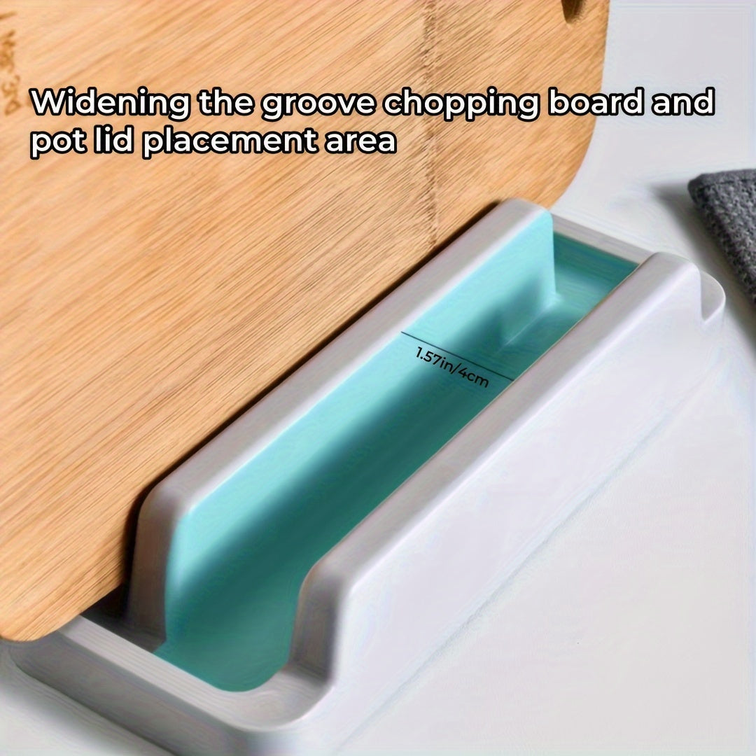 Modern Kitchen Storage Organizer with Integrated Cutting Board, Utensil Holder and Plastic Knife Block - No Batteries Needed