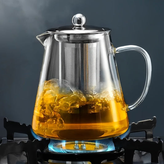 High-quality Glass Teapot with Durable Stainless Steel Infuser - Resistant to High Temperatures, Safe for Dishwashing, ideal for Brewing Coffee, Blooming Tea, and Loose Leaf Tea