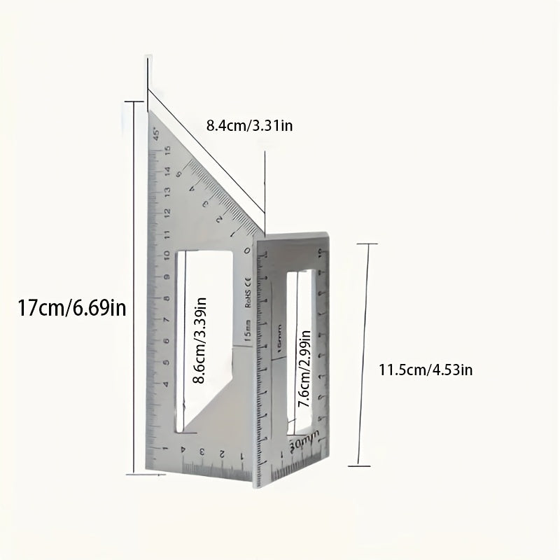 Durable Precision Aluminum Square Ruler for Woodworking - 45°/90° Multi-Angle Measuring Tool