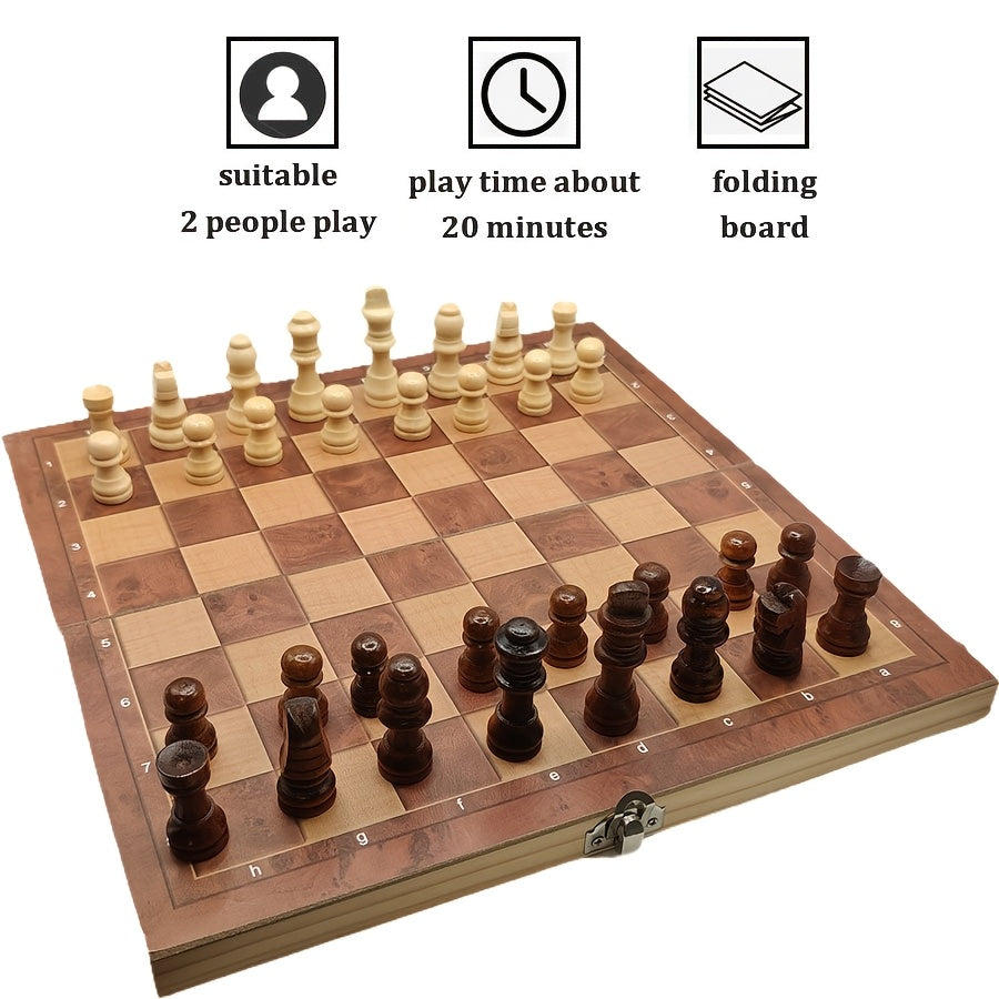 3-in-1 board game includes chess, checkers, and backgammon. Lightweight wooden board for adults. Ideal for travel.