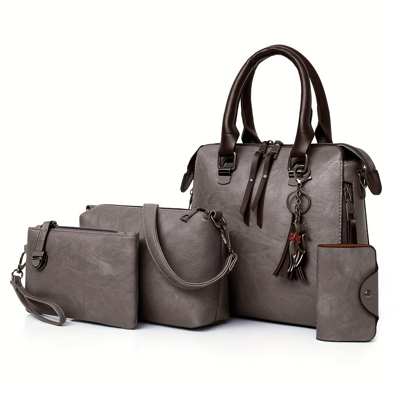 New retro trend mother and child bag set with large capacity, portable shoulder messenger bag and embossing design.