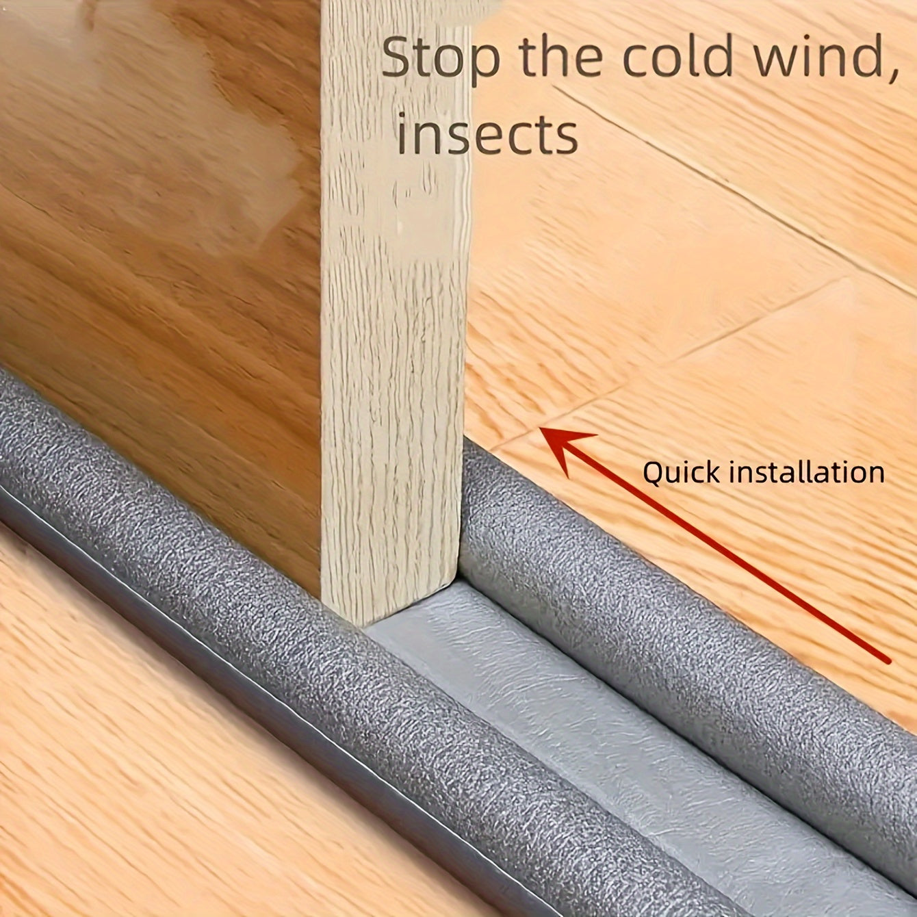 Seal your door to stop cold wind & insects with a quick installation of a PET material black double-door sweep seal measuring 92.99 cm.