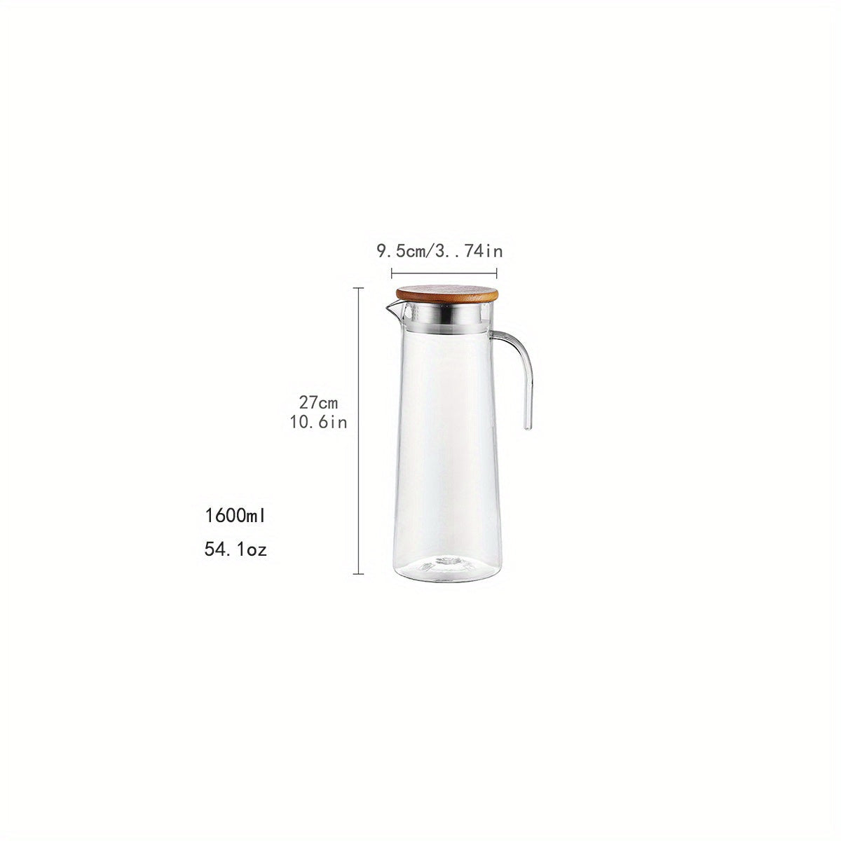 Water Pitcher With Lid, 37.1oz/54.1oz Capacity, Heavy Duty Drink Pitcher with Stainless Steel or Wooden Lid, Ideal for Serving Juice, Bubble Tea, and Other Summer Beverages. Perfect Addition to your Kitchenware Collection, Great Gift Idea for Birthdays.