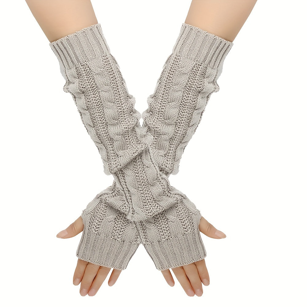 Warm up your arms with these Long Knitted Twist Gloves perfect for outdoor travels during the cold autumn and winter seasons. Designed for women, these fingerless gloves are coldproof and feature an elastic sleeve for added comfort.