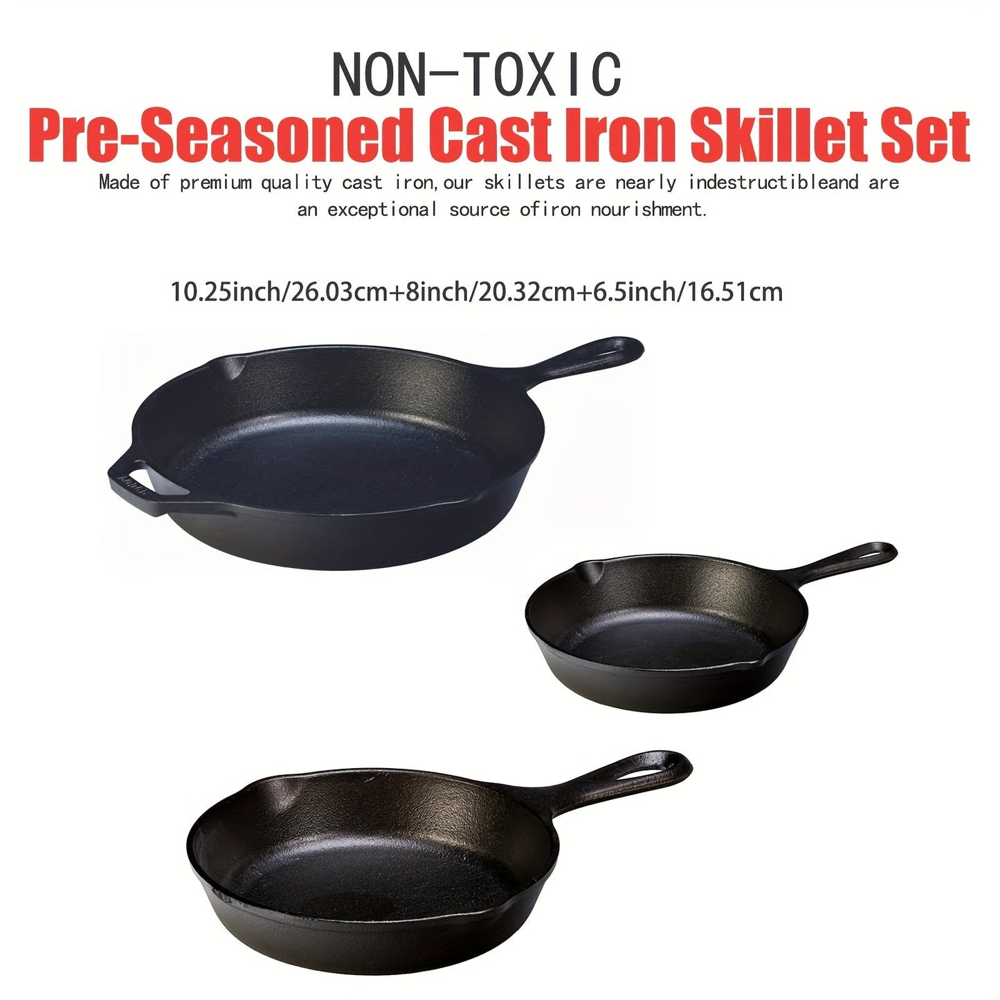 Set of 3 Non-stick Frying Pans, including an Egg Frying Pan and Induction Cookware. PFOA and PFAS Free with Kitchen Cooking Pot Set. Ideal for cooking indoors and outdoors, for camping or parties. Kitchen Supplies for all your cooking needs.