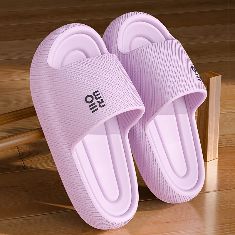 Women's Summer 2024 EVA Slide Sandals in Black and White, Non-Slip with Thick Sole for indoor use, Textured Design.