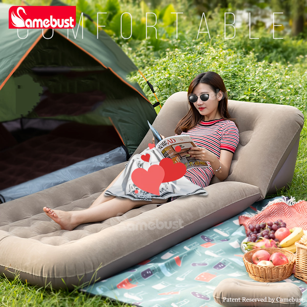 Inflatable Flocking Sofa Bed, Adjustable Air Mattress, Foldable & Portable, Easy to Clean, No Electricity Required, Perfect for Home & Outdoor Relaxation - 1pc CAMEBUST