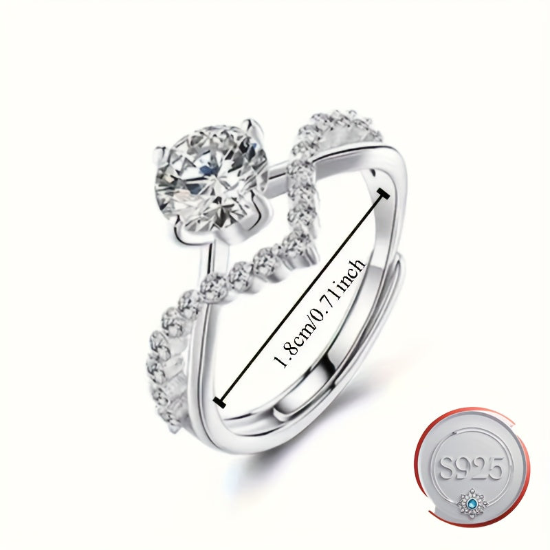 Timeless Connection, Graceful 925 Sterling Silver Crown Couple Rings embellished with 1 Carat Cubic Zirconia - Flexible Open Style suitable for both Men & Women, Ideal for everyday use or as a thoughtful gift