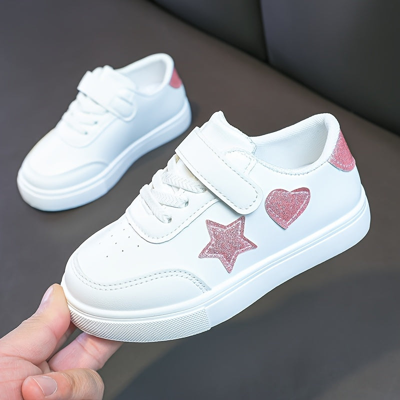 Cute sports shoes with heart and star designs, lightweight and comfy for year-round wear.