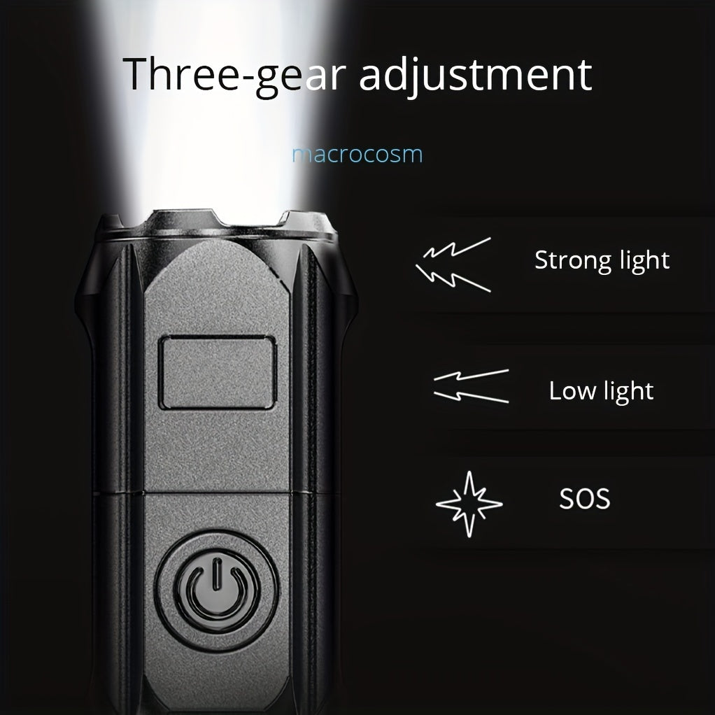 Powerful, compact LED flashlight with 3 modes, rechargeable and zoomable, for camping and emergencies