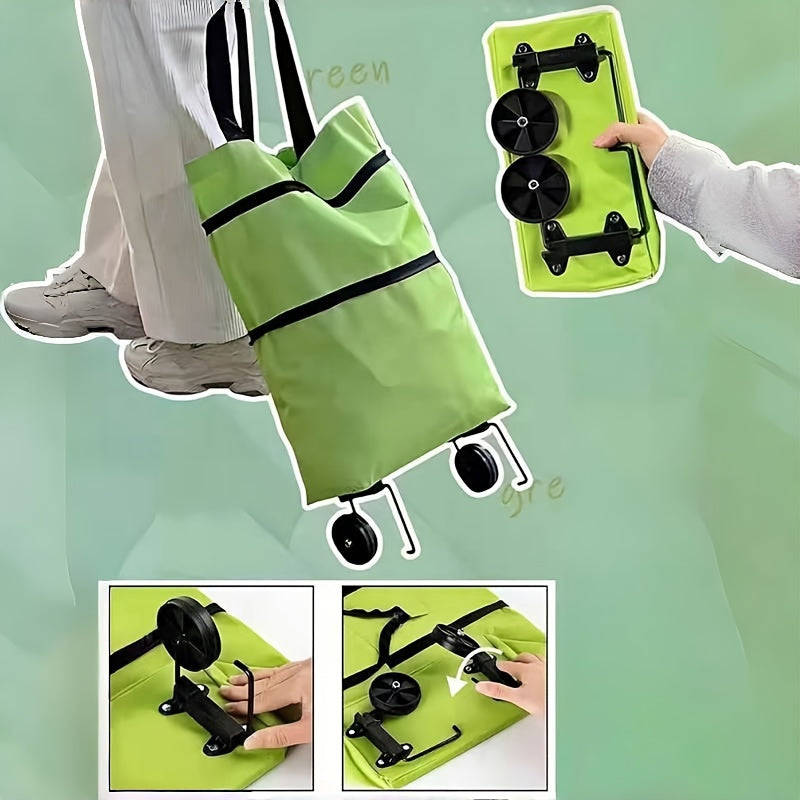 Portable Shopping Bag with Wheels, Large Capacity and Zipper Closure