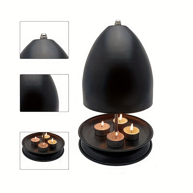 Black Unique Iron Portable Indoor-Outdoor Heater - Hand Warmer Tea Light Candle Heater - Double-Walled Tea Light Oven - Metal Tea Light Heater for 4-6 People - Candle Heating Kit for Home, Dining Room, Living Room