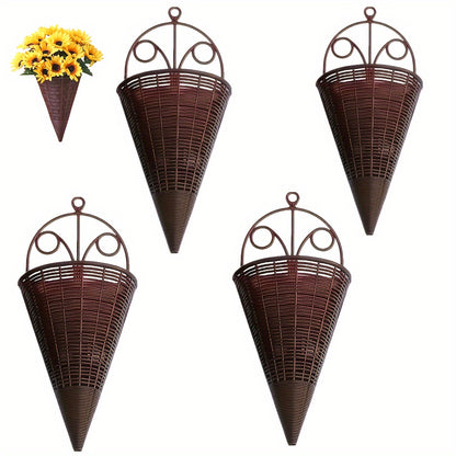 Set of 2/4 creative simulation hanging vase flower baskets, triangle wall art rattan woven flower device, indoor decoration flower pot holder.