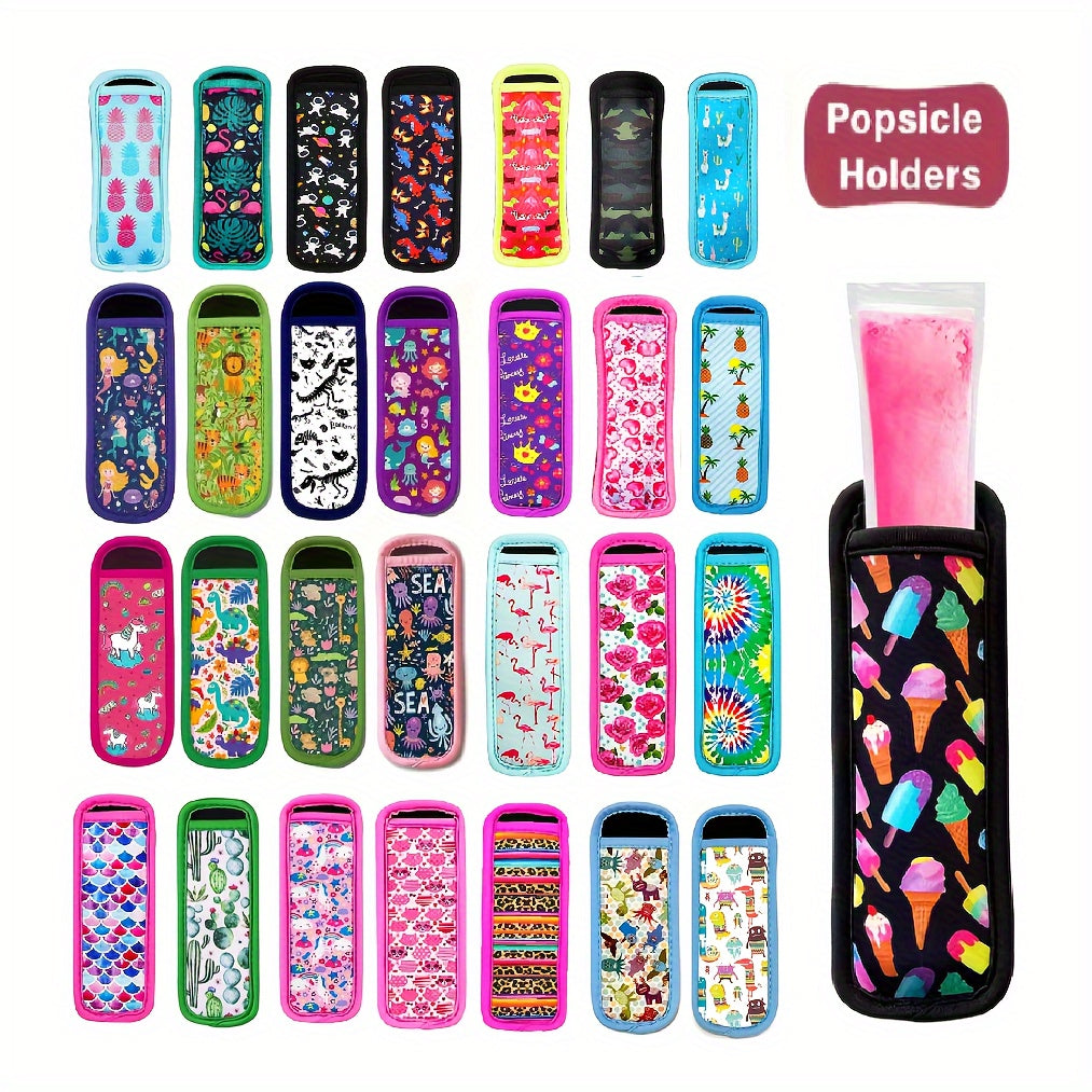 Neoprene Popsicle Holder Case - Washable, Reusable Ice Pop Sleeve Cover with Assorted Patterns, Non-Food Contact, Essential Kitchen and Dining Accessory