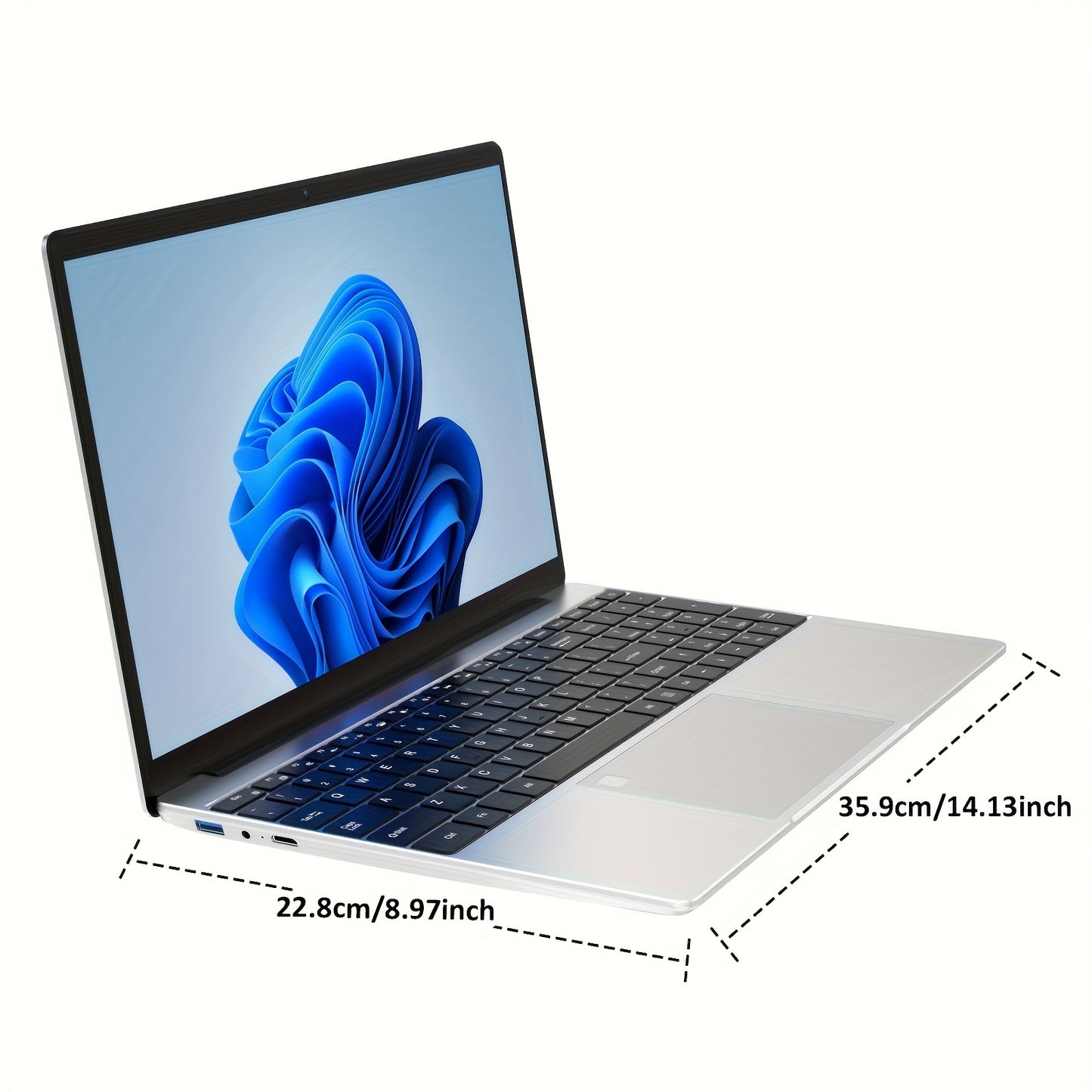 Auusda 15.6-inch laptop with Intel N95 processor, 16GB DDR4 RAM, 512GB SSD, fingerprint boot, FHD IPS LCD, HD webcam, mini HDTV, and USB-A x2.