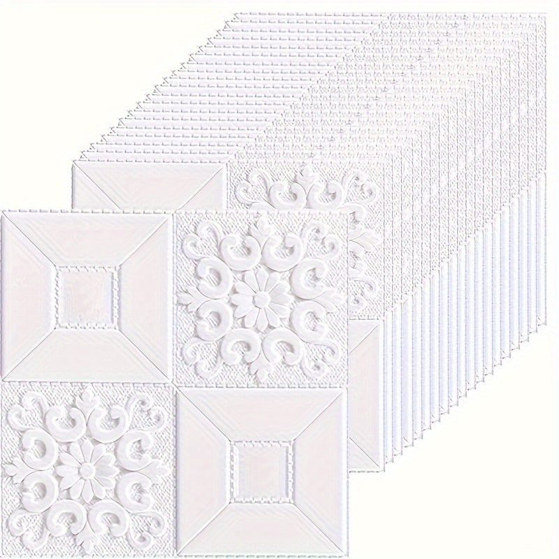 10/40 pcs 3D floral white self-adhesive PVC wall panels, waterproof, stain-proof, washable, impact-proof, easy to clean, suitable for various wall decorations, perfect for spring.