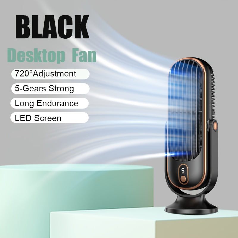 Introducing our Whisper Quiet USB Rechargeable Personal Air Tower Fan! This fan features a LED display, 5-speed settings, and 720° oscillation for maximum airflow. Made of durable plastic material with a lithium battery, this portable fan is perfect for