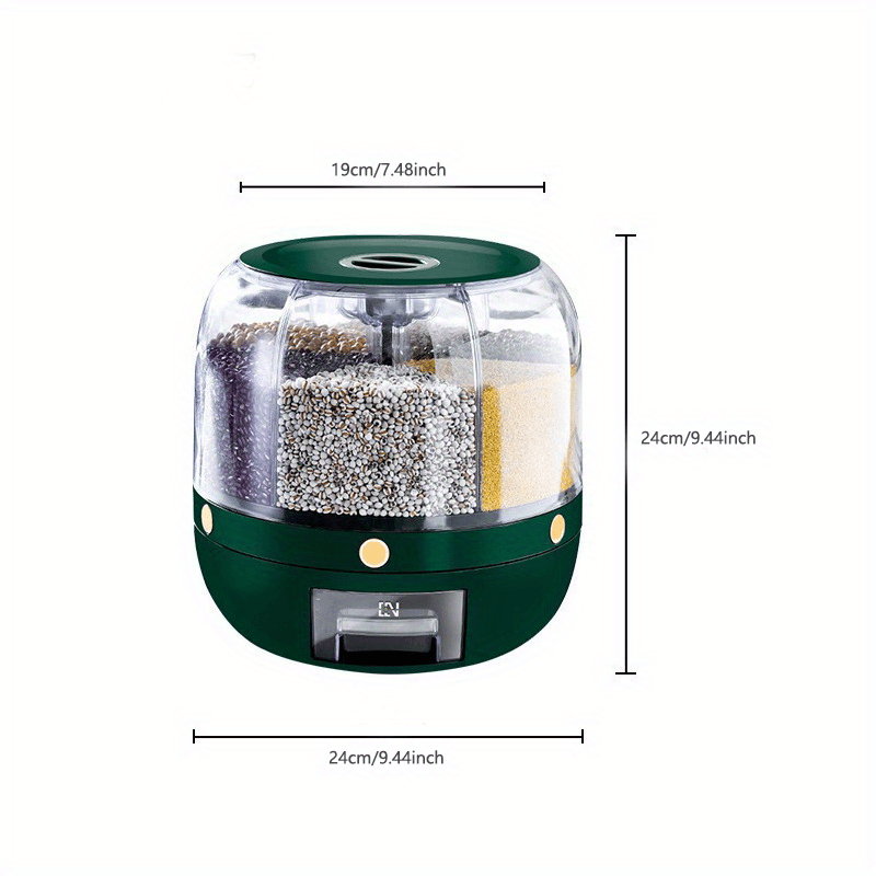 Large capacity rotating rice bucket with multiple grids for storing cereals and grains. This moisture-proof and insect-proof sealed container is perfect for rice, flours, dog food, and pet food. Keep your household airtight with this convenient rice