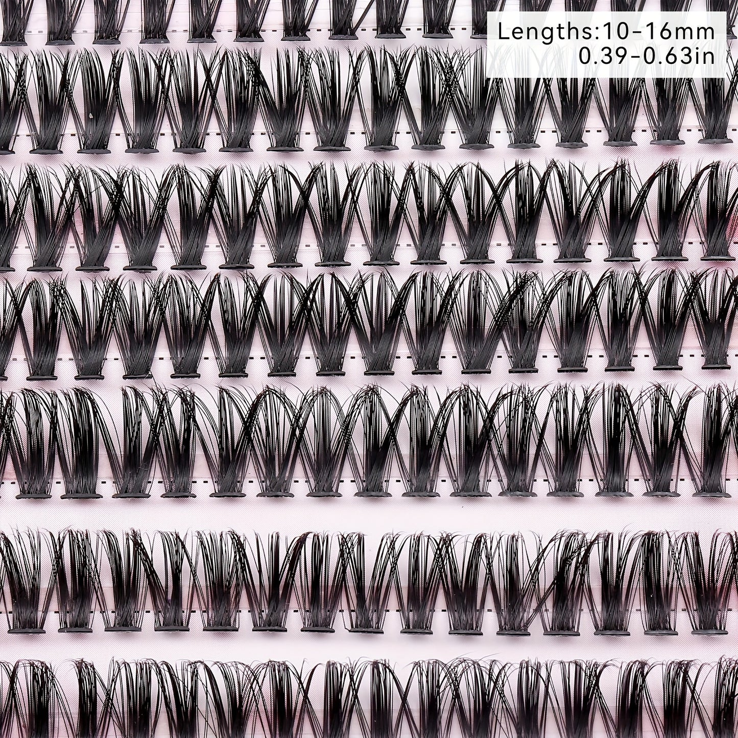 Mega Lift InLove Pink Series Lash Kit: 200 C-Curl false eyelash clusters, 10-16mm, hypoallergenic, easy to apply, and travel-friendly.