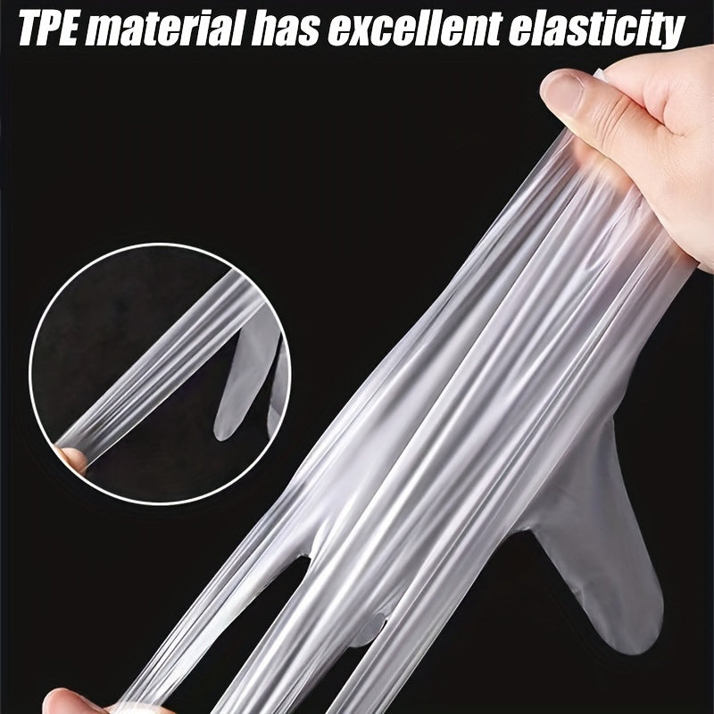 100 pieces of TPE Disposable Gloves approved for food use - Clear, Free of Latex for Kitchen, Household, Beauty & Haircare purposes