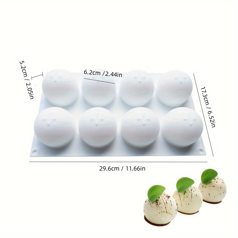 This listing is for a 1-piece cake silicone mold with 8 cavities in a round shape, perfect for making cakes, chocolates, and candy truffles. It can also be used for baking half-sphere treats. This versatile kitchen accessory is a must-have for any baker