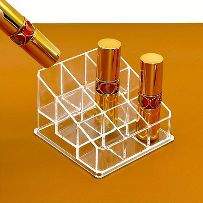 Stylish organizer for lipstick with multiple compartments made of lightweight plastic, ideal for bathroom and vanity storage.