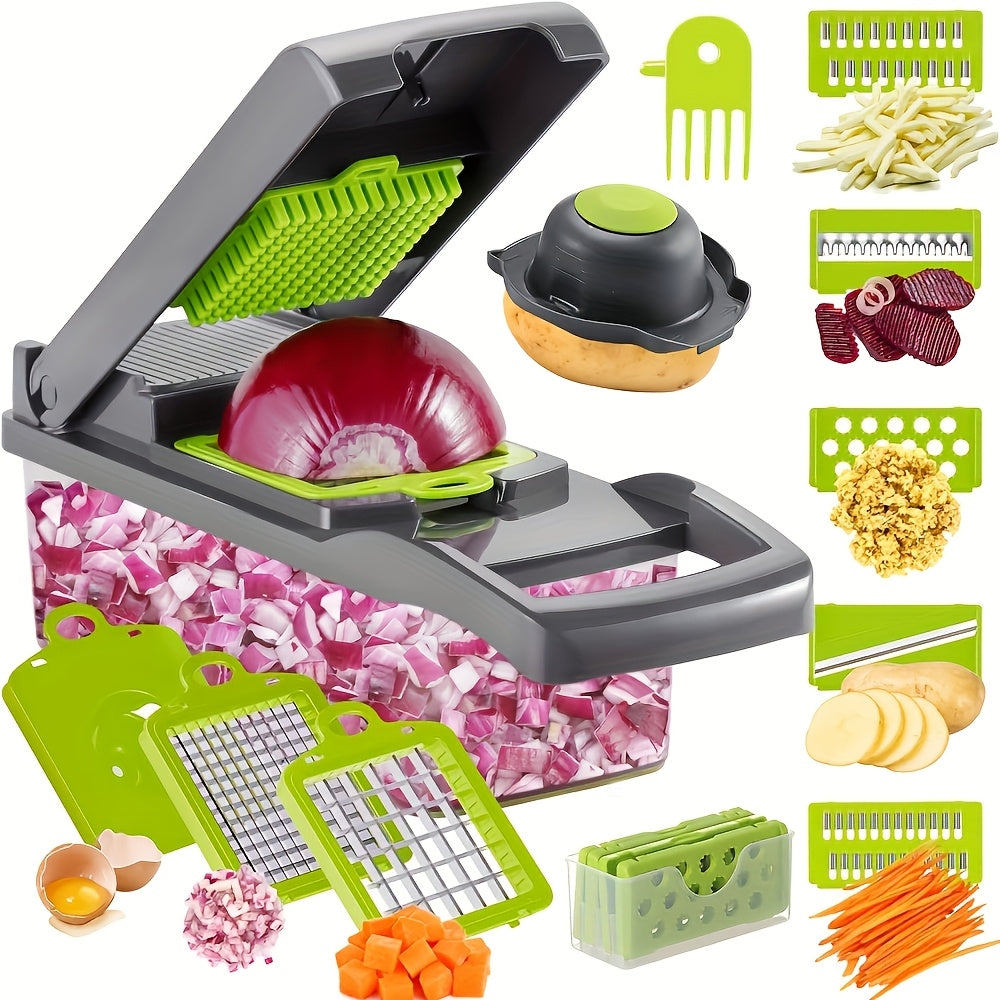 Set of 16 Random Blades for Multifunctional Vegetable Slicing and Dicing, Interchangeable Blades for Easy Slicing, Dicing, and Shredding of Vegetables, Speeds Up Meal Preparation, Comes with 8 Additional Random Blades and Storage Container.