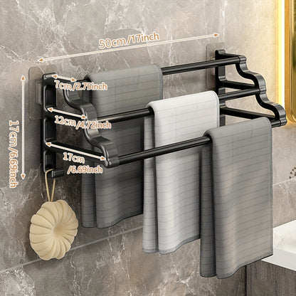 Stylish, durable wall-mounted towel rack with three rods, punch-free installation and easy maintenance, ideal for bathroom storage.