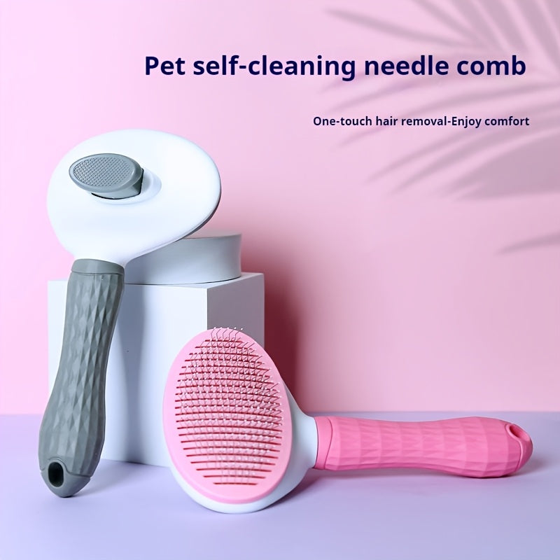 Ergonomic Pet Grooming Brush for Dogs & Cats with One-Click Hair Removal, Ideal for Fur Detangling and Shedding