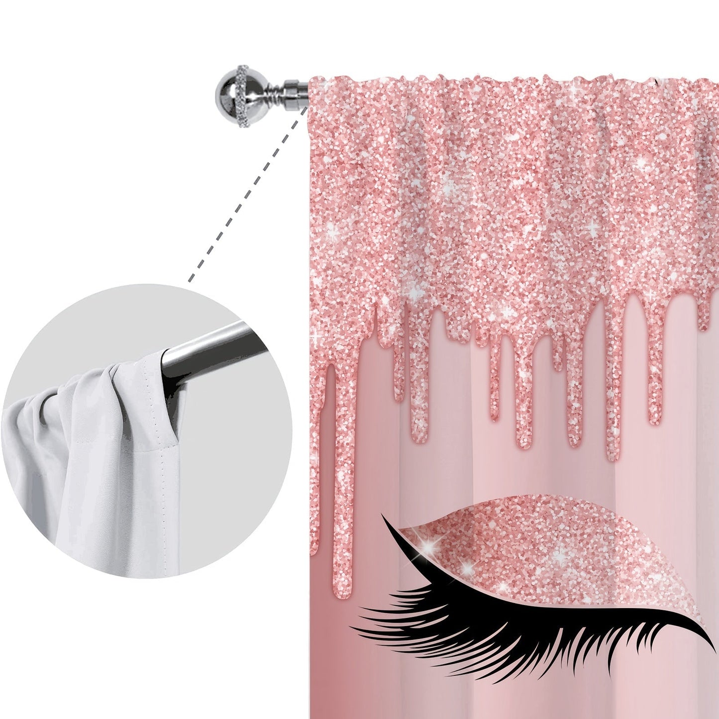 Set of two Eyelash Printed Curtains, Rod Pocket Window Treatments ideal for Bedroom, Office, Kitchen, Living Room, Study, and Home Decor. Enhance your room with stylish and aesthetic decorative curtains.