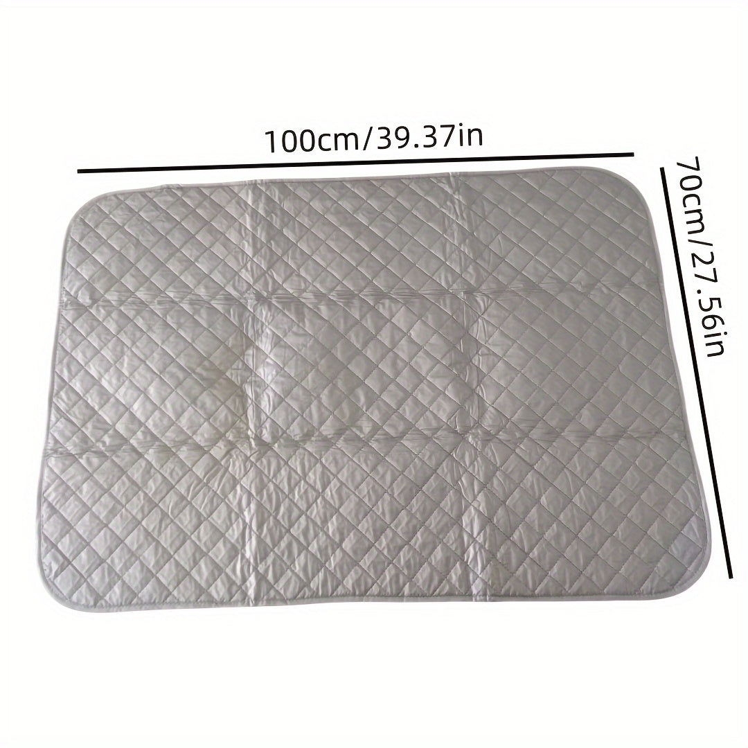 Portable ironing mat blanket, non-electric heat-resistant pad that is durable, washable, and dryable. Comes with a protective cover for clothes, perfect for laundry and pressing.