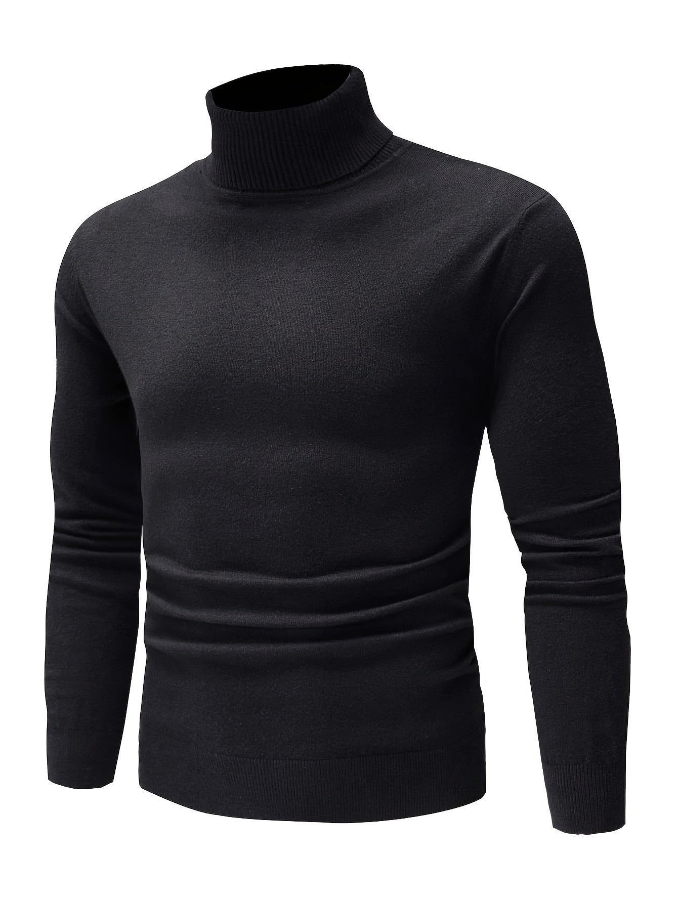 Brown turtleneck sweater for plus size men, perfect for fall/winter. Features ribbed cuffs and hem.