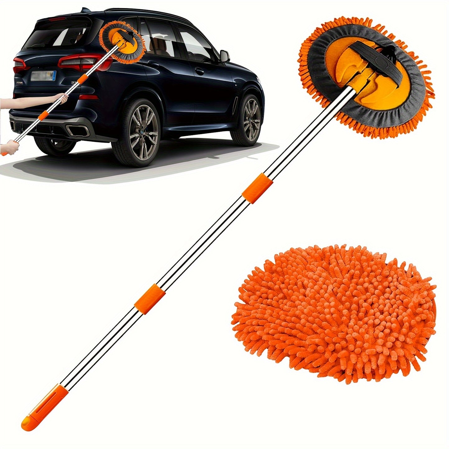 120.65cm Microfiber Car Wash Brush Set, No Paint Damage, Long Handle, 2in1 for Cars, Trucks, SUVs, RVs, Trailers, Boats.