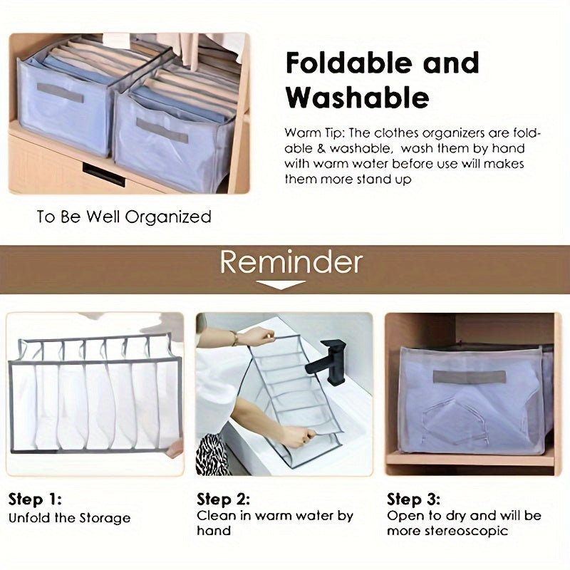 3-piece lightweight storage box with grids for underwear, socks, and jeans.