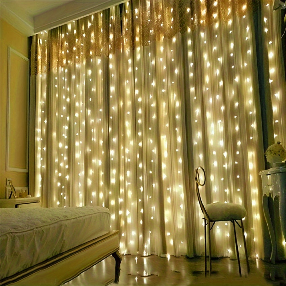 200 Warm White USB Curtain String Lights with Remote Control - Perfect for Room, Bedroom, Christmas, Halloween, Home Decor, Wedding, Party, Birthday, and Graduation.