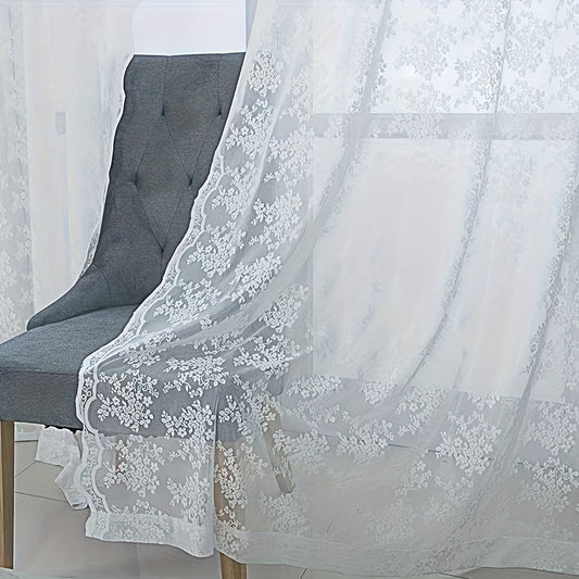 Pair of French Romantic Lace Sheer Curtains - Features a Floral Double-Sided Design, Convenient Rod Pocket for Easy Installation, Ideal for Enhancing the Decor of your Living Room, Bedroom, or Party Venue