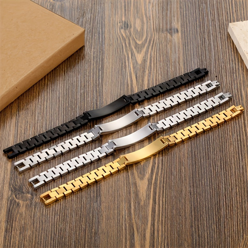 Custom Name Engraved Titanium Steel Bracelet with Personalized Stainless Steel 316L and 18K Gold Plating - Father's Day Gift for Fashion-Forward Men