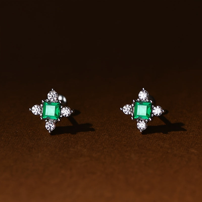 These elegant stud earrings are crafted from 925 sterling silver and feature synthetic zirconia stones. With a French vintage style and hypoallergenic screw backs, these earrings are perfect for daily wear or gifting. The celestial symbols theme and