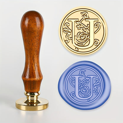 1 set of a 26-letter series Wax Seal Stamp with a Retro Wood Handle and Brass Head for various uses such as Thanksgiving Cards, Envelopes, Gift Wrapping, and Wedding Invitations featuring a