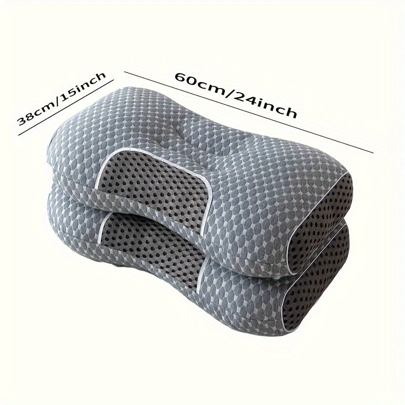 Ergonomically designed neck support pillow provides pain relief for back and stomach sleepers. Features a breathable polyester pillowcase that is washable. Includes a diamond pattern design and side bolster for added comfort. Ideal for those seeking