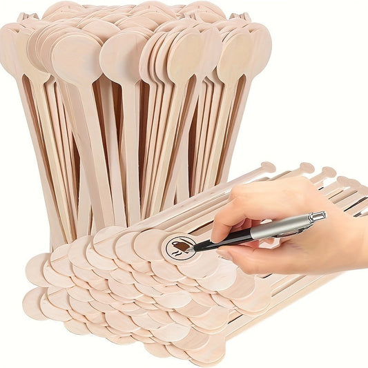 100 pieces of disposable wooden coffee stirrers with round ends for stirring coffee, cocktails, milk, and tea.