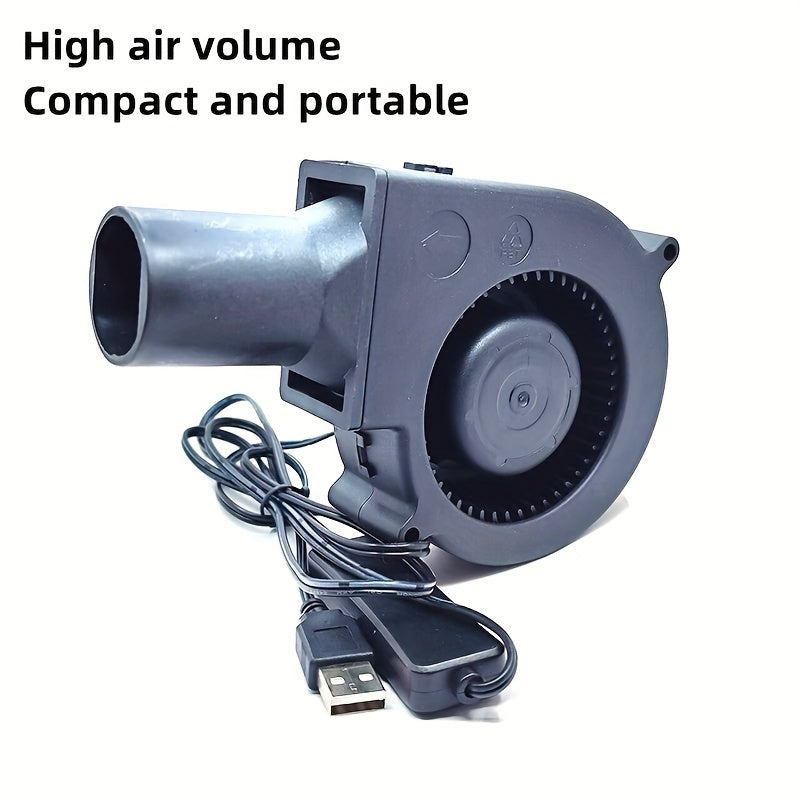 Powerful portable USB fan with duct, adjustable speed, and large airflow for desktop cooling.