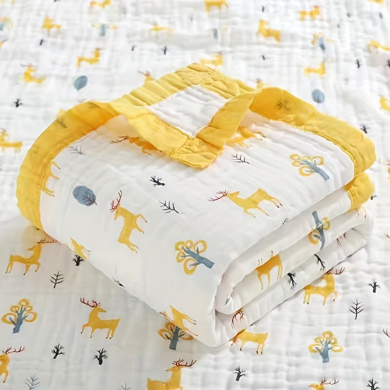 Cute Print Cotton Blanket made of six layers of high-density cotton gauze, perfect for use as a lunch blanket or for a cozy nap on the sofa or office bed. This skin-friendly blanket is a must-have for ultimate comfort.